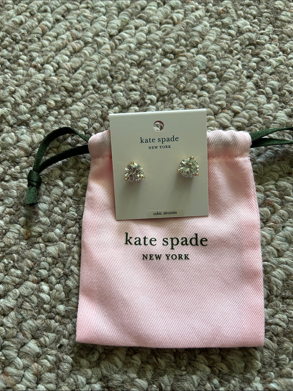 NWT kate spade Pink Jewelry Pouch with Sparkling Cubic Zirconia Stud Earrings